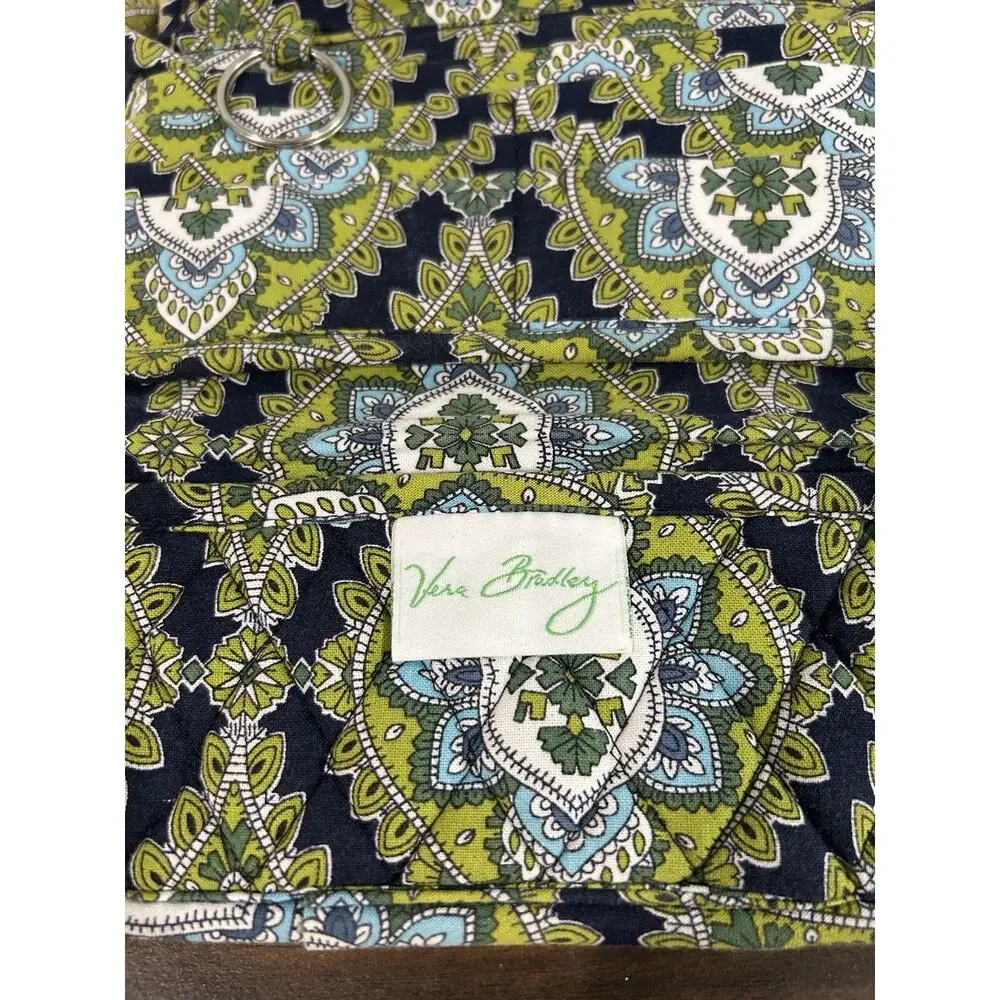 Vera Bradley Crossbody Trifold Wallet Purse Small Green Blue Paisley‎ Strap